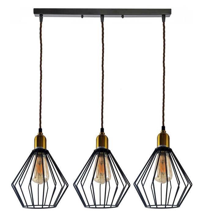 industrial Vintage Retro 3 head Rectangle Ceiling Wire Cage Pendant Light