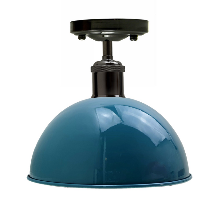 Vintage Industrial Loft Style Metal Ceiling Light Modern Blue Dome Pendant Lampshade