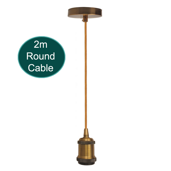 2m Round Cable E27 Base Yellow Brass Holder