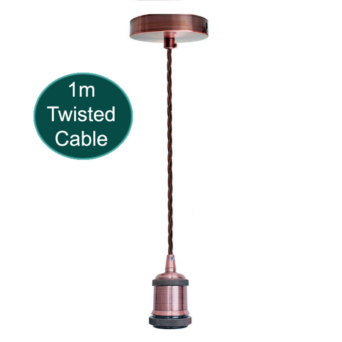 1m Brown Twisted Cable E27 Base Copper Holder