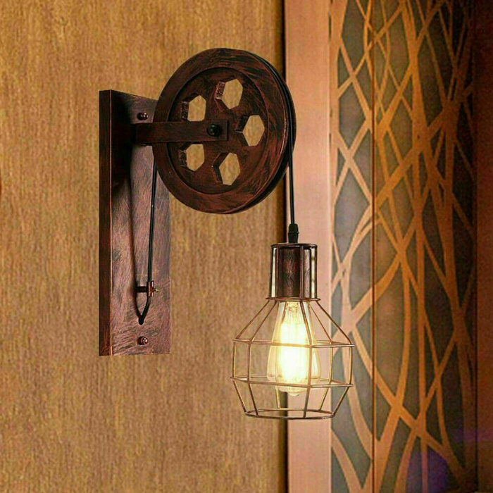 Rustic Red Loft Style Wall lamp Antique Lift Retractable Pulley Wall Lighting