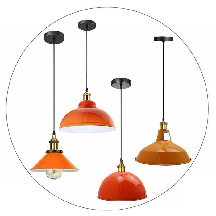 Vintage Modern Orange Metal Shade Ceiling Pendant Light Indoor Light Fitting With 95cm Adjustable Wire