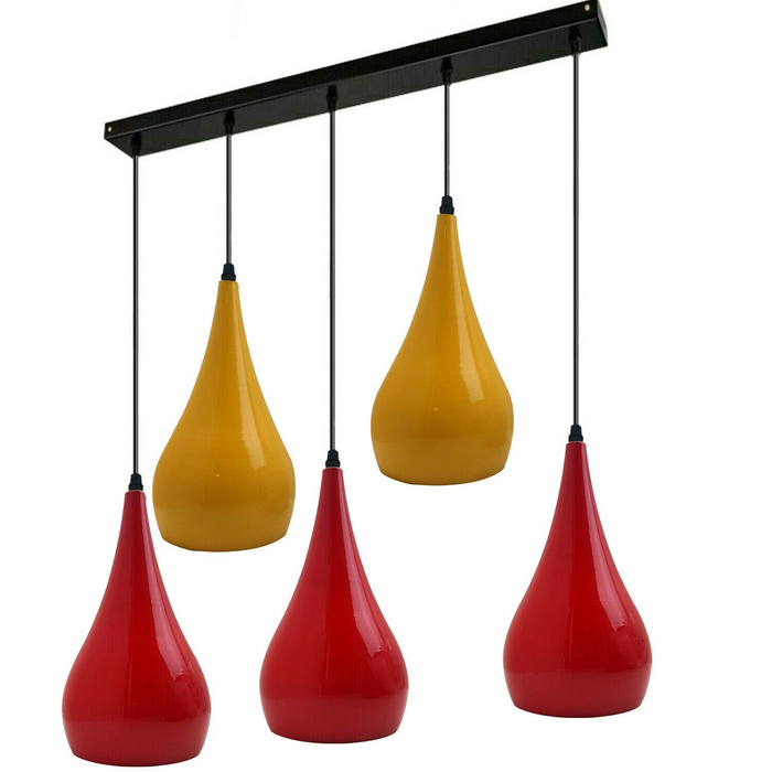 Red And Yellow Light Pendant Hanging Light Industrial 5 Outlet Pendant