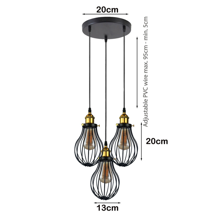Industrial 3 heads Black hanging Pendant Ceiling Light Cover Decorative Cage light fixture