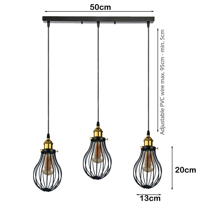 Industrial 3 Way Hanging Pendant Ceiling Light Cover Decorative Cage light fixture