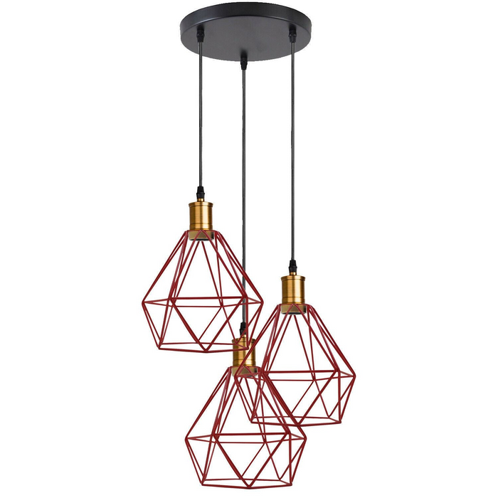 Industrial Retro style 3-Light Pendant lights Adjustable Cord with Diamond Metal Cages