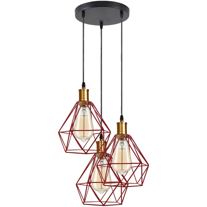 Industrial Retro style 3-Light Pendant lights Adjustable Cord with Diamond Metal Cages