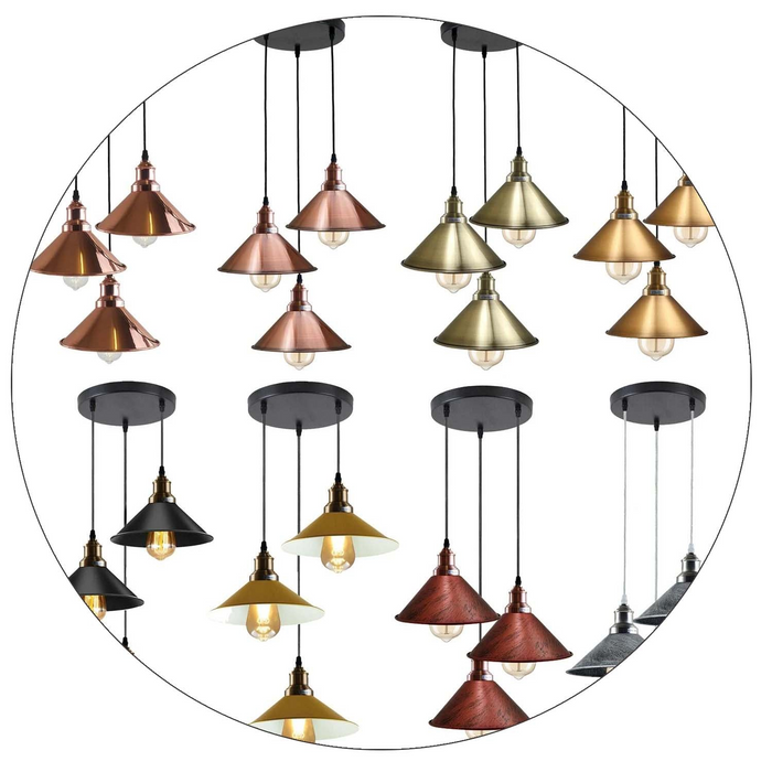 3 Head Ceiling Light, Multi Color Cluster Ceiling Hanging Lamp, Pendant Light Fixture with Cone Metal Shade