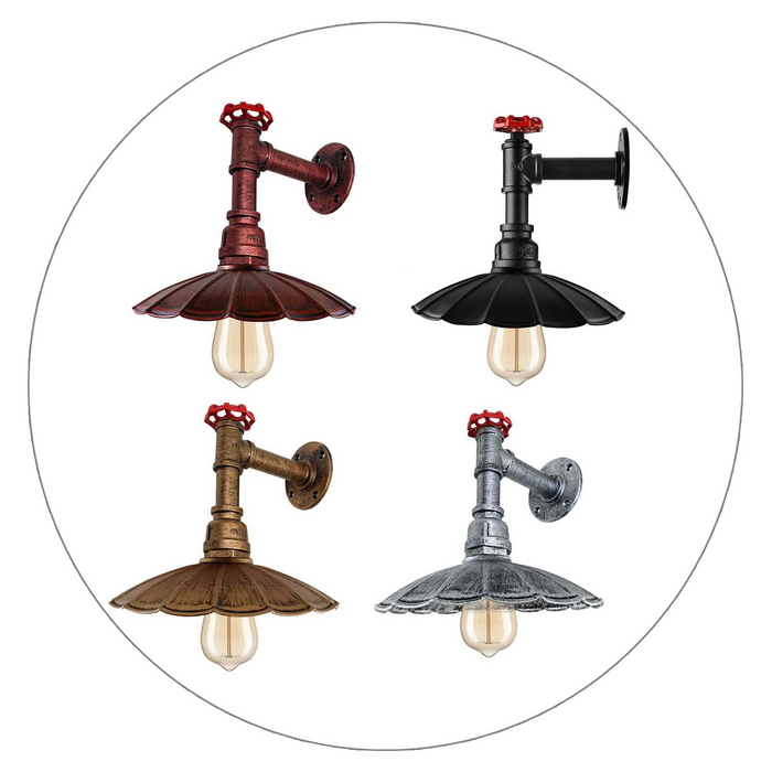 Vintage Retro Industrial Wall Pipe Light Fittings Indoor Sconce Metal Lamp Umbrella Shape Shade for Basement, Bedroom, Home Office, Study room