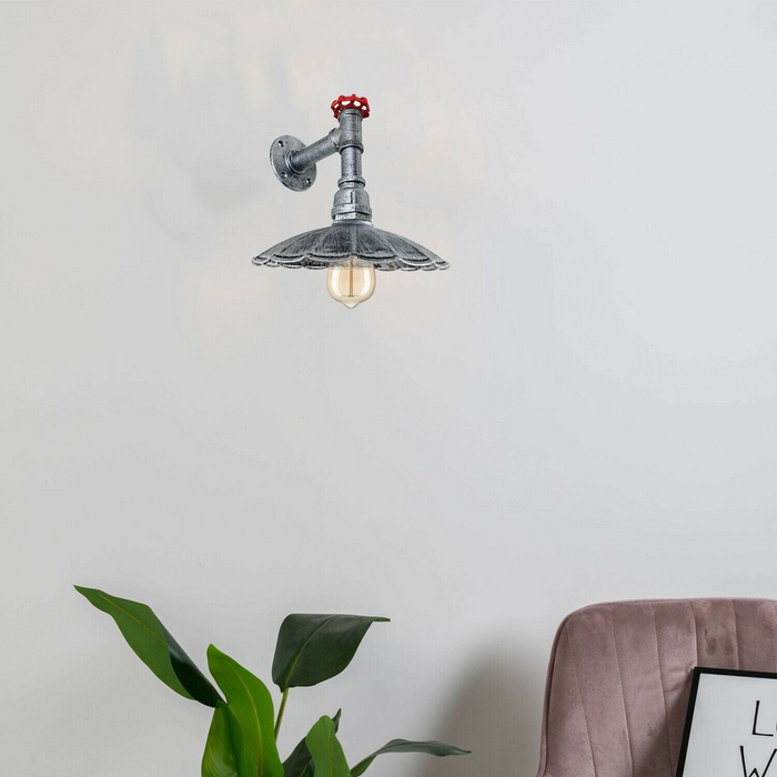 Vintage Retro Industrial Wall Pipe Light Fittings Indoor Sconce Metal Lamp Umbrella Shape Shade for Basement, Bedroom, Home Office, Study room