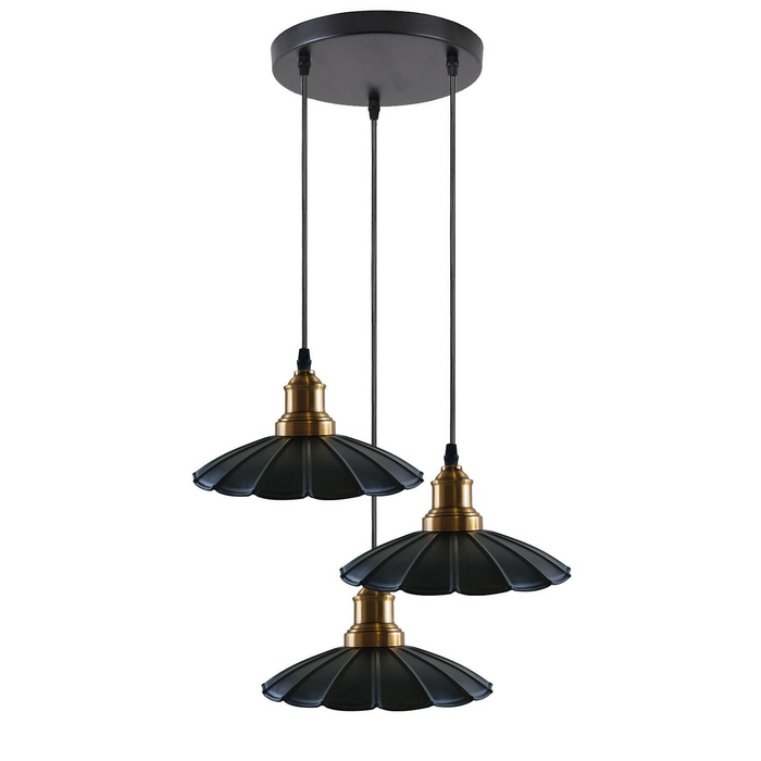 3 Outlet Black Wavy Metal Ceiling Pendant Light