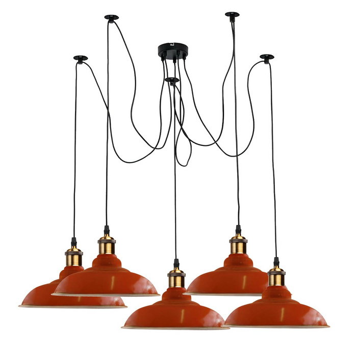 Vintage 5 Way Chandelier Spider Ceiling Indoor Lamp Fixture Metal Curvy Shade