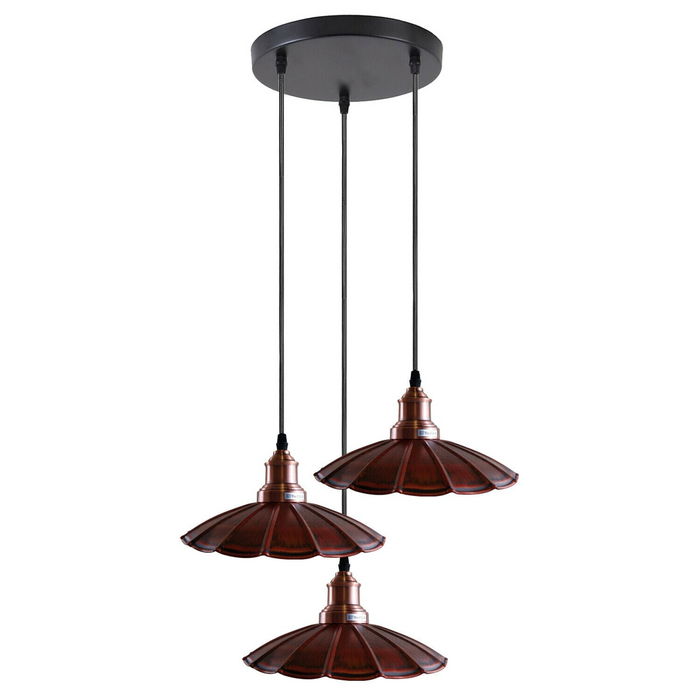 3 Outlet Rustic Red Wavy Metal Ceiling Pendant Light