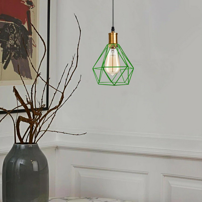 Modern Vintage Diamond Cage Ceiling Pendant Light Fitting Geometric Wire Cage Style Hanging Indoor Lights with 95cm Adjustable Wire