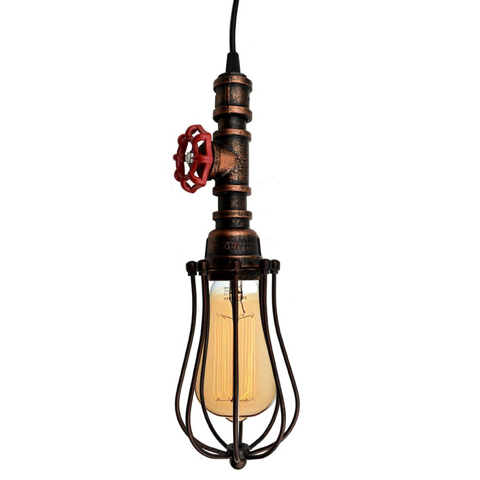 Rustic Red Pendant Light Steampunk Pipe Light Balloon Cage Lamp Hanging Indoor Light Fitting For Kitchen, Living room