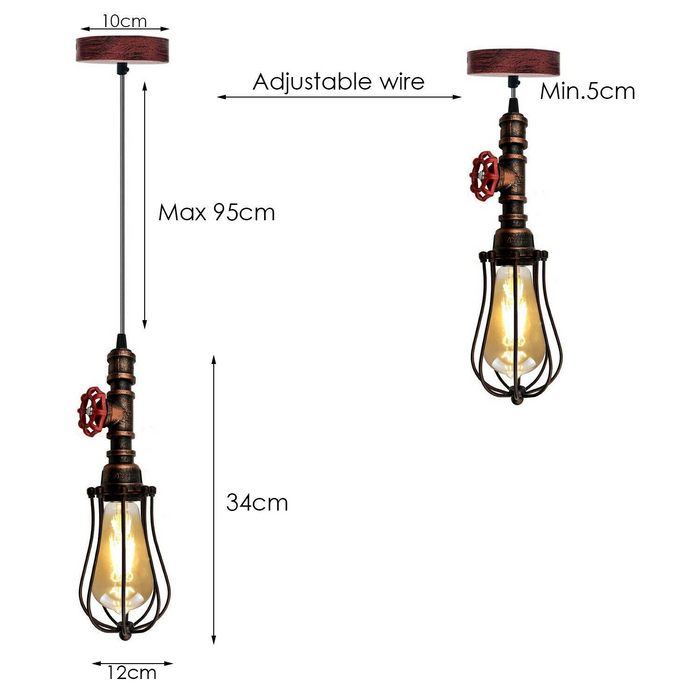 Rustic Red Pendant Light Steampunk Pipe Light Balloon Cage Lamp Hanging Indoor Light Fitting For Kitchen, Living room
