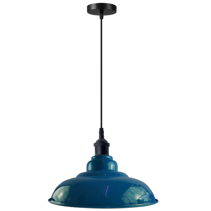 Industrial Vintage  32cm Cyan BluePendant Retro Metal Lamp Shade E27 Uk Holder