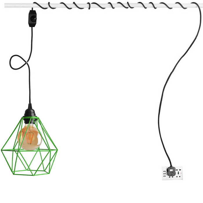 Black Dimmer Switch Plug In Pendant Light Green Diamond cage