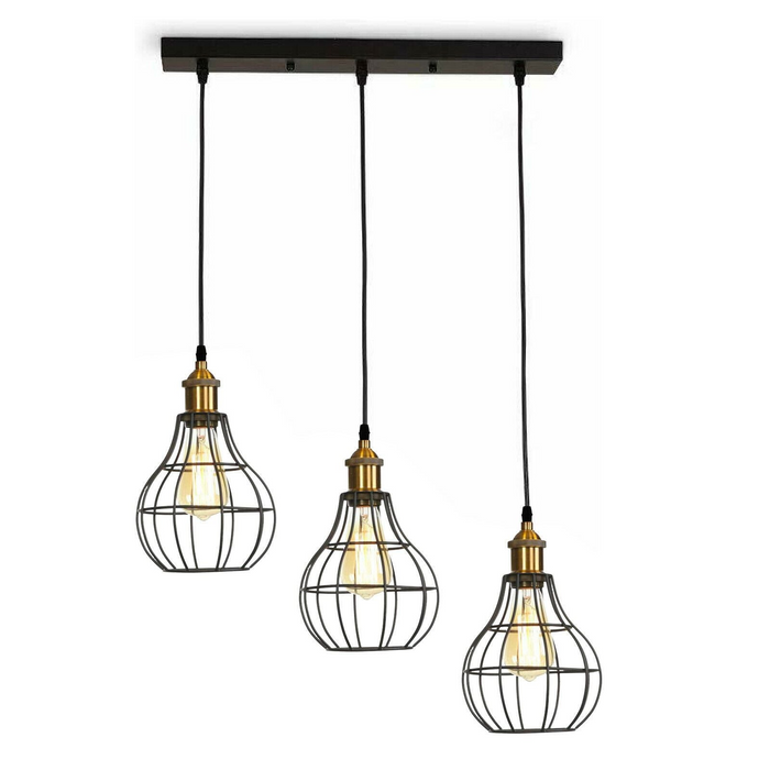 Vintage Modern Industrial Wire Cage Style Retro Ceiling Pendant Light 3 Head Ceiling Lamp
