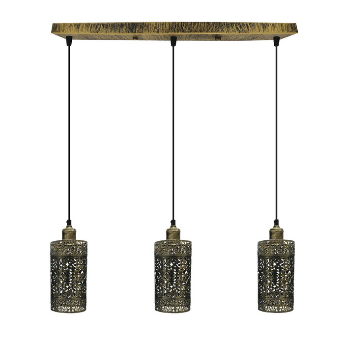 Industrial vintage Retro pendant light 3 way Rectangle DrumCylinder various colours ceiling base brushed finished