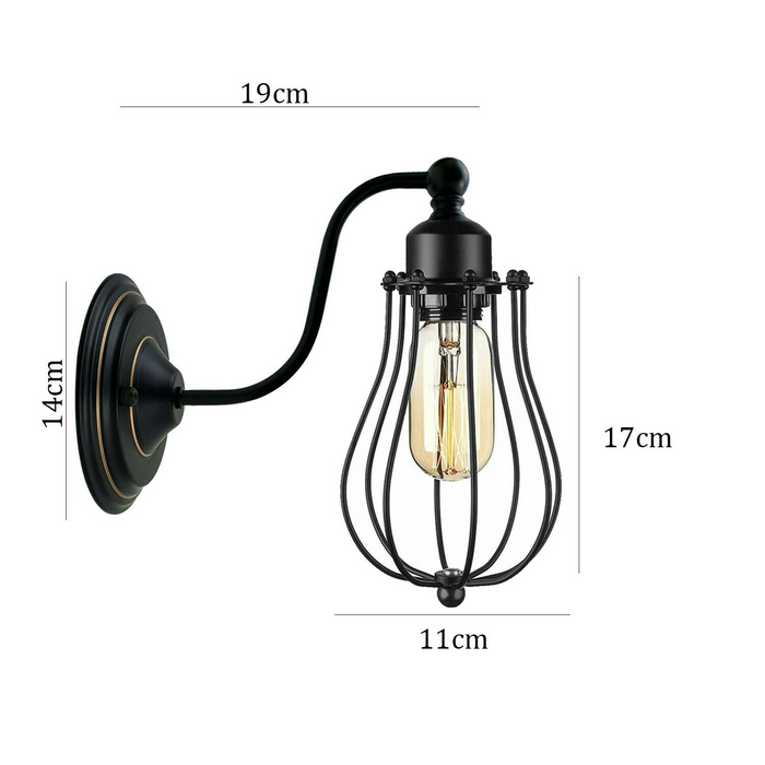 Industrial Wall Mounted Lights Black Sconce Wire Cage Lamps set