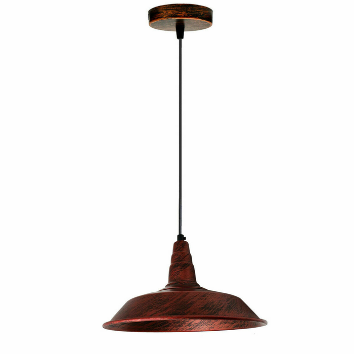 Industrial Vintage New Pendant Ceiling Light 26cm Bowl Shade Rustic Red E27 Uk Holder