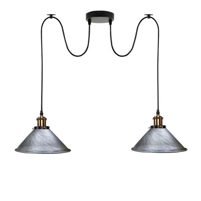 Brushed Silver 2 Way Retro Industrial Ceiling E27 Hanging Lamp Pendant Light
