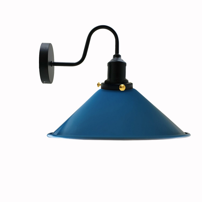 Blue Industrial Swan Neck Wall Light Indoor Sconce Metal Cone Shape Shade