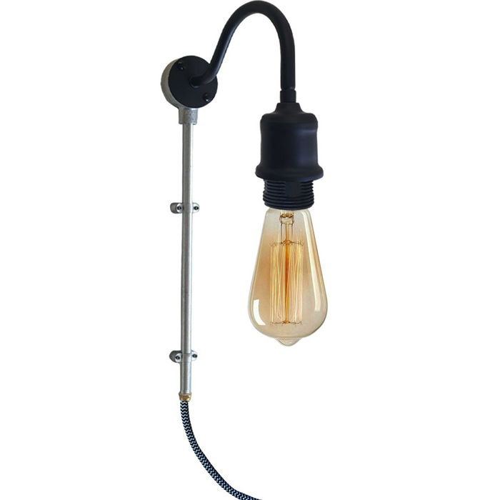 2m Plug with Dimmer Switch Fabric Flex Cable Plug In Pendant Pipe Light Set Black