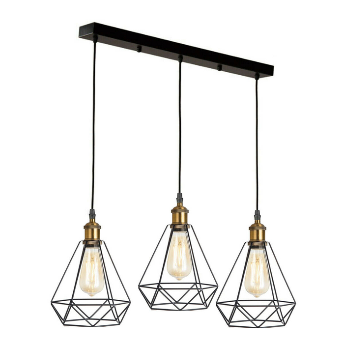 Modern Retro Industrial Ceiling Light Shade Hanging Pendant Light Cage 3Way Lamp