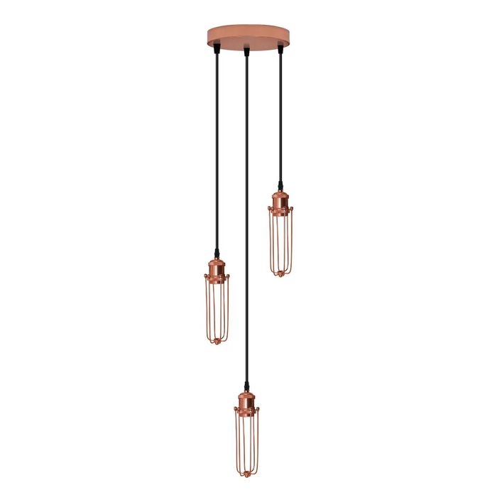 3 Head Round Base Rose Gold Ceiling E27 Pendant Light,Wire Cage,Hanging Lamp
