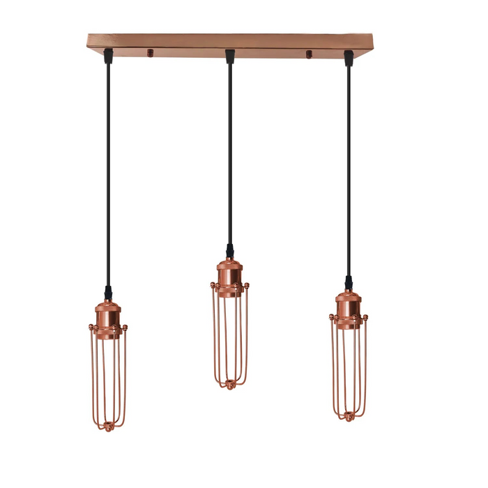 3 Head Rectangle Rose Gold Ceiling E27 Pendant Light,Wire Cage,Hanging Lamp