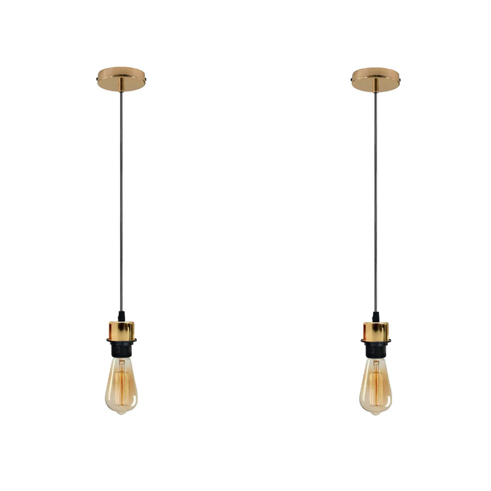 2Pack French Gold Pendant Light ,E27 Lamp Holder Hanging Light,PVC Cable