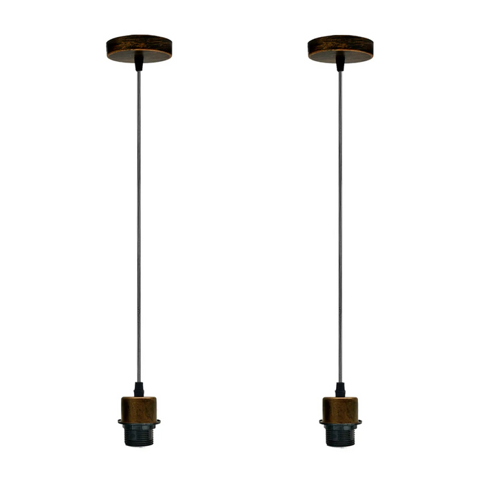 2Pack Brushed Copper Pendant Light,E27 Lamp Holder Hanging Light,PVC Cable