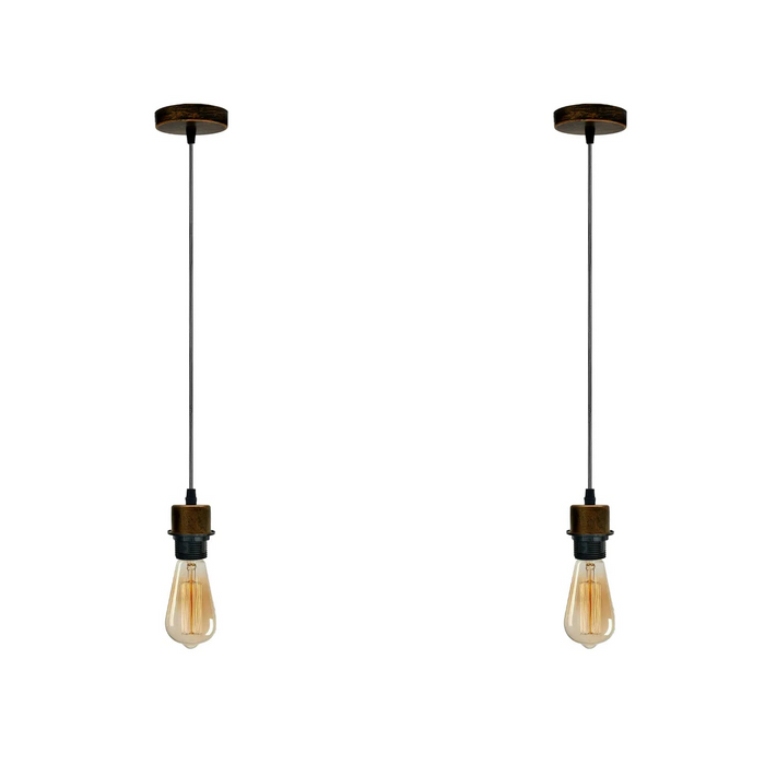 2Pack Brushed Copper Pendant Light,E27 Lamp Holder Hanging Light,PVC Cable