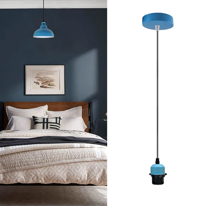 5Pack Blue Pendant Light,E27 Lamp Holder Ceiling Hanging Light,PVC Cable
