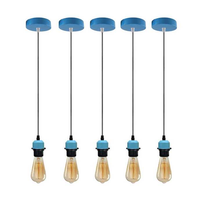 5Pack Blue Pendant Light,E27 Lamp Holder Ceiling Hanging Light,PVC Cable