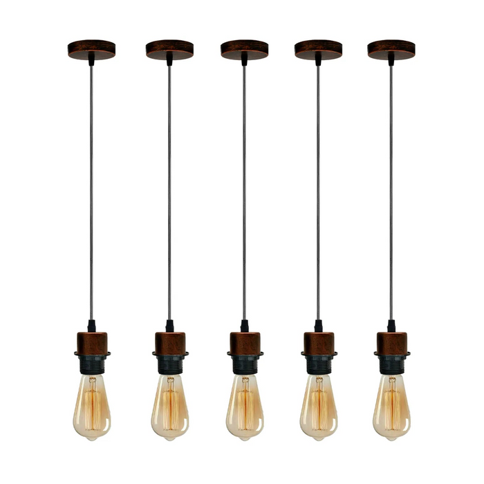 5Pack Rustic Red Pendant Light,E27 Lamp Holder Ceiling Hanging Light,PVC Cable