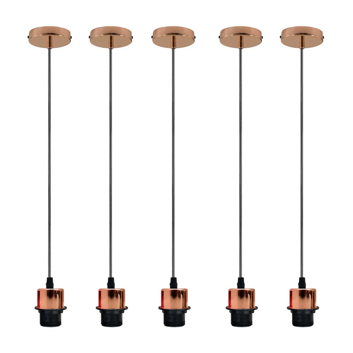 5Pack Rose Gold Pendant Light,E27 Lamp Holder Ceiling Hanging Light,PVC Cable