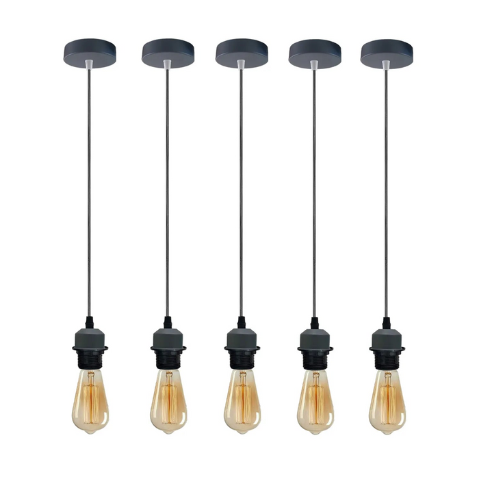 5 Pack Grey Pendant Light,E27 Lamp Holder  Ceiling Hanging Light,PVC Cable