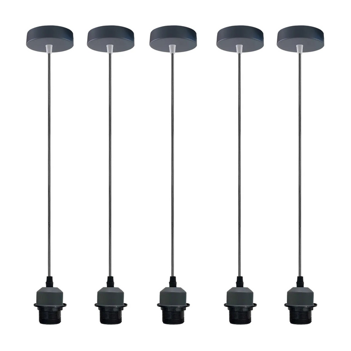 5 Pack Grey Pendant Light,E27 Lamp Holder  Ceiling Hanging Light,PVC Cable