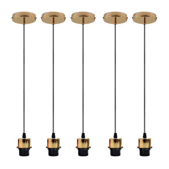 5 Pack French Gold Pendant Light,E27 Lamp Holder Hanging Light,PVC Cable~4242