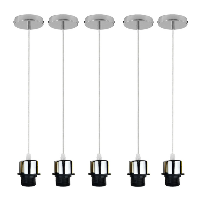 5 Pack Chrome Pendant Light,E27 Lamp Holder Ceiling Hanging Light,PVC Cable