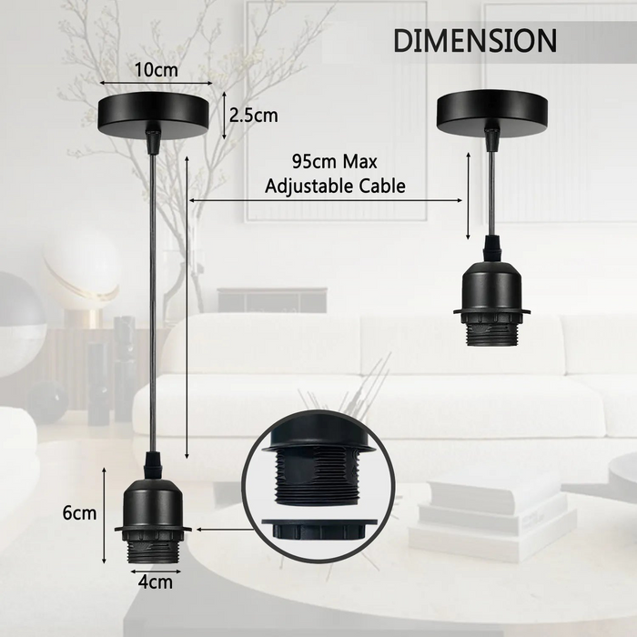 5 Pack Chrome Pendant Light,E27 Lamp Holder Ceiling Hanging Light,PVC Cable