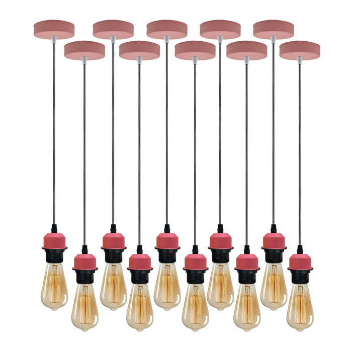 10Pack Pink Pendant Light,E27 Lamp Holder Ceiling Hanging Light,PVC Cable