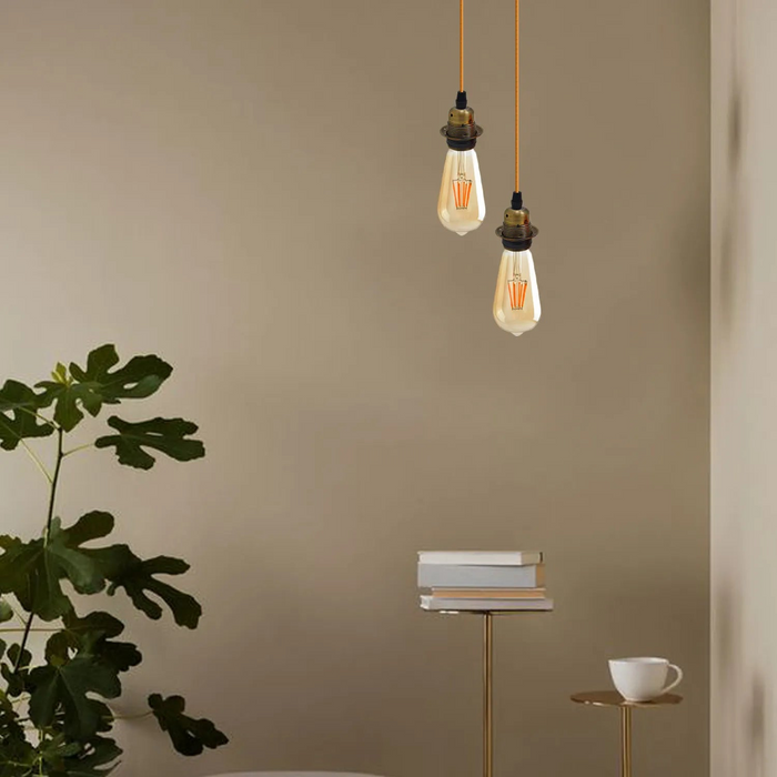 2Pack Yellow Brass Pendant Light,E27 Lamp Holder Hanging Light,2m Cable