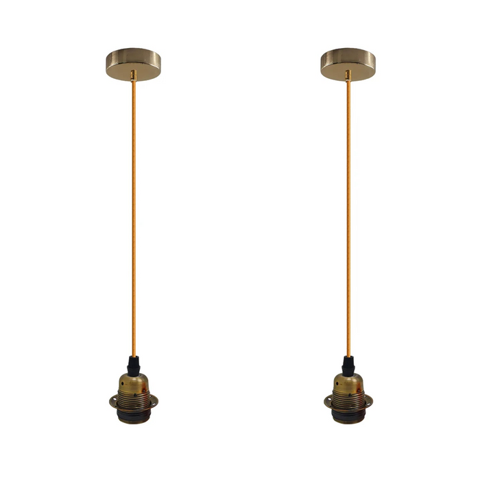 2Pack Yellow Brass Pendant Light,E27 Lamp Holder Hanging Light,2m Cable
