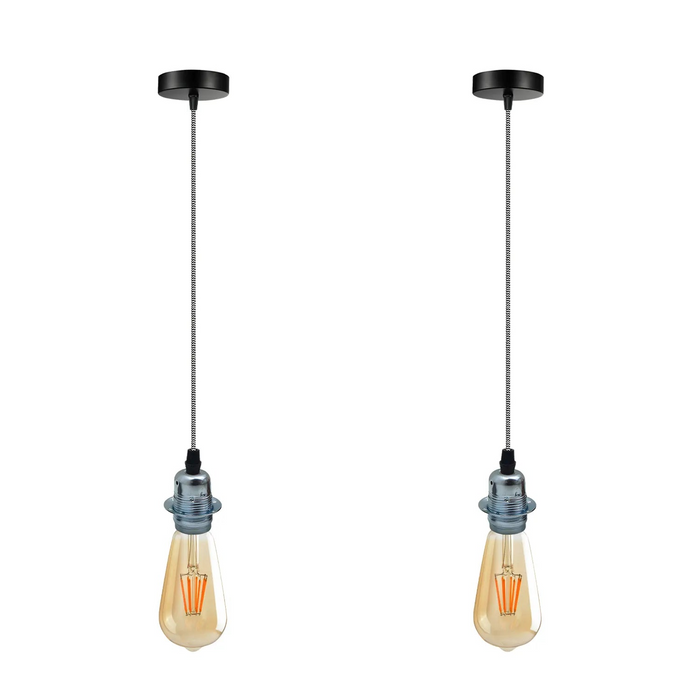 2 Pack Vintage Industrial Chrome Pendant Light,Lamp Holder Ceiling Hanging Light