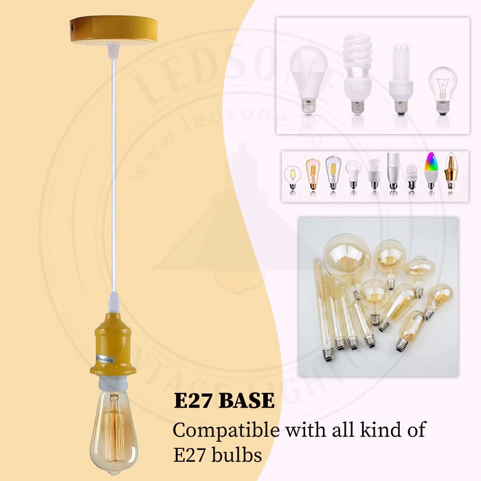 2 Pack Pendant Light, lampshade E27 Lamp Holder Hanging Light,PVC Cable