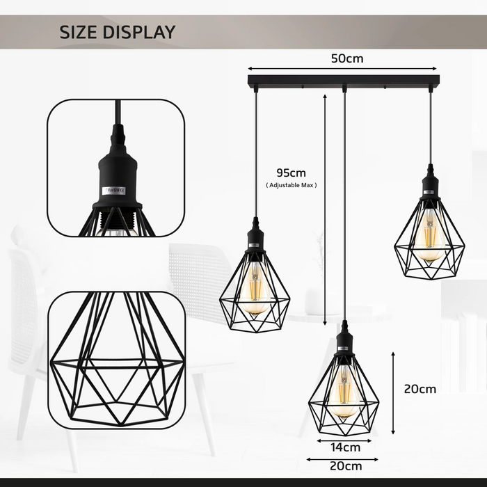 Pendant Industrial Ceiling Light Fitting, Open Style Vintage Lamp Shade